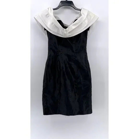 UNBRANDED Women's Black-White Pleated Shoulder Dress SZ S - Picture 2 of 11